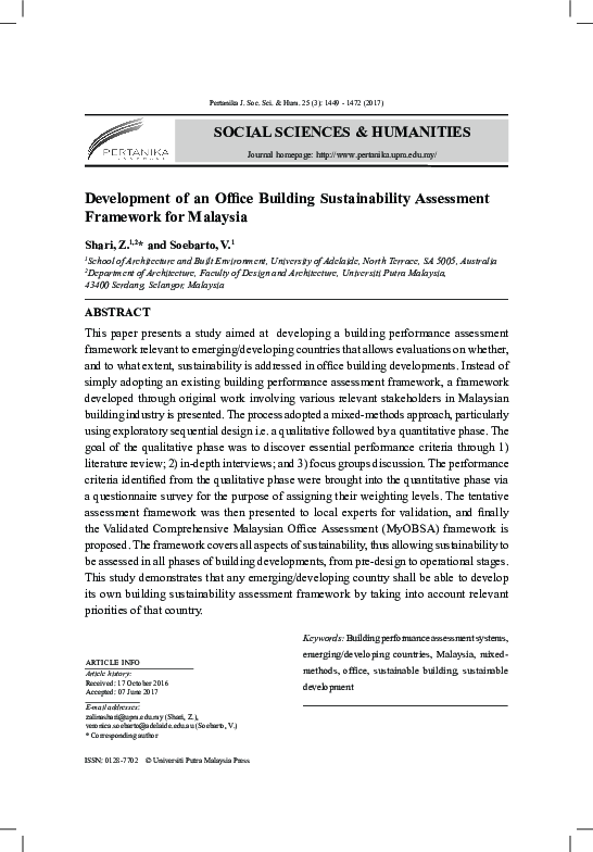 (PDF) Development of an office building sustainability assessment ...