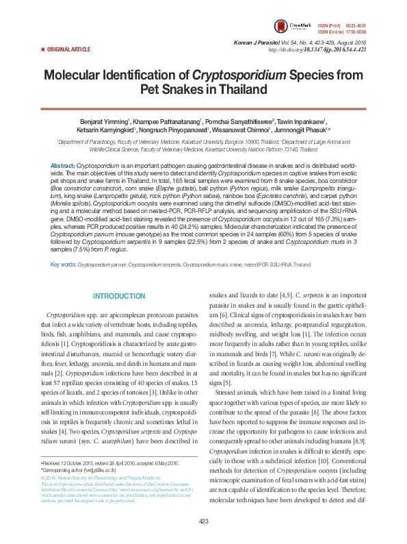 (PDF) Molecular Identification of Cryptosporidium Species from Pet ...