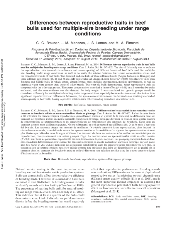 (PDF) Differences between reproductive traits in beef bulls used for ...