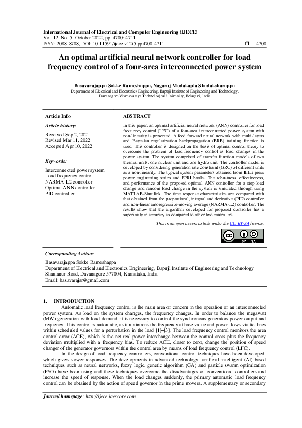 (PDF) An optimal artificial neural network controller for load ...