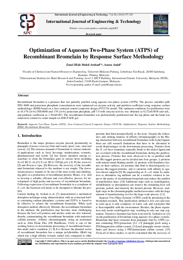 (PDF) Optimization of Aqueous Two-Phase System (ATPS) of Recombinant ...