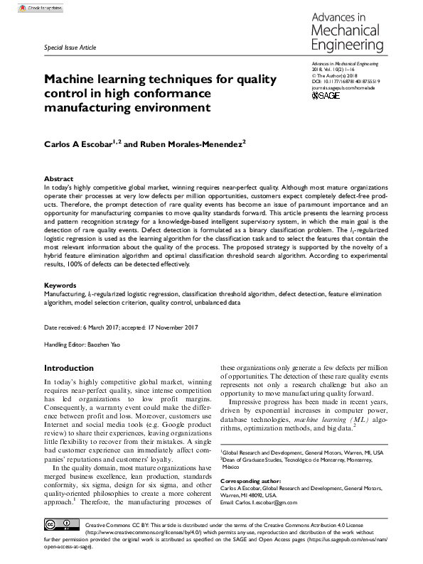 (PDF) Machine learning techniques for quality control in high ...
