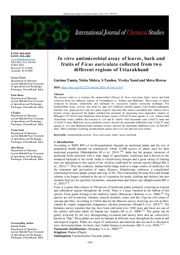 (PDF) In vitro antimicrobial assay of leaves, bark and fruits of Ficus ...