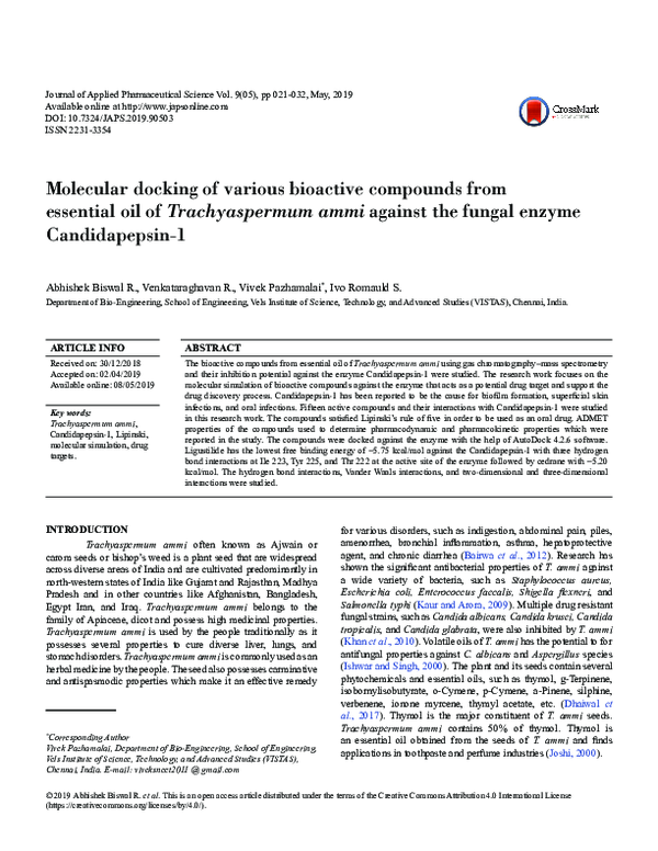 (PDF) Molecular docking of various bioactive compounds from essential ...