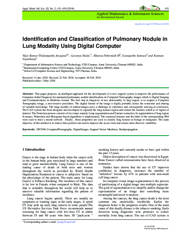 (PDF) Identification and Classification of Pulmonary Nodule in Lung ...