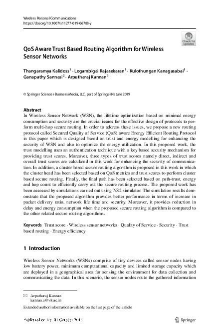 (PDF) QoS Aware Trust Based Routing Algorithm for Wireless Sensor Networks