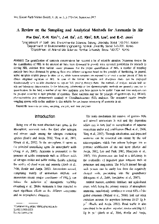 (PDF) A Review on the Sampling and Analytical Methods for Ammonia in Air