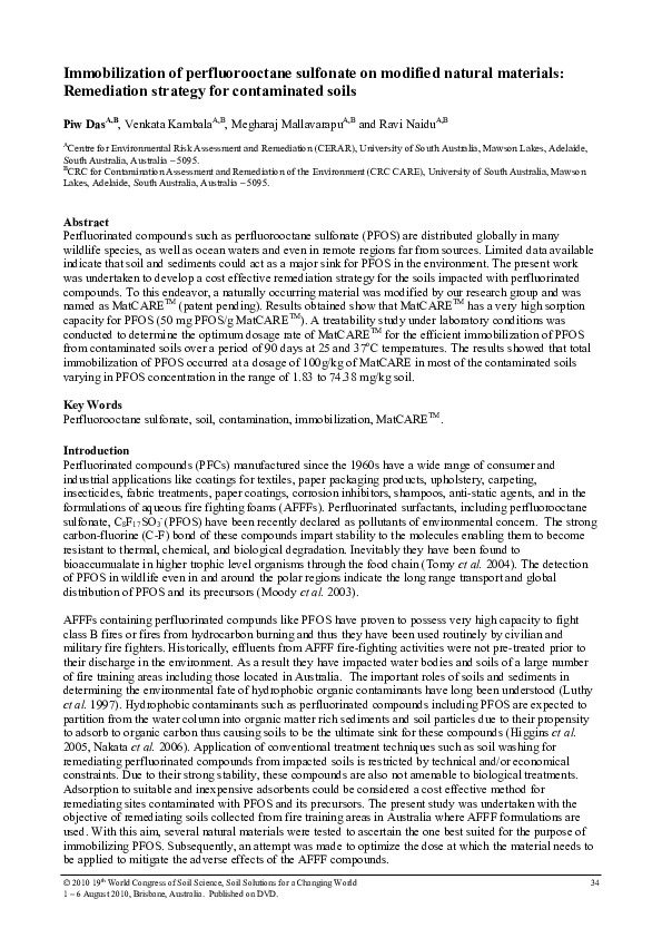 (PDF) Immobilization of perfluorooctane sulfonate on modified natural ...