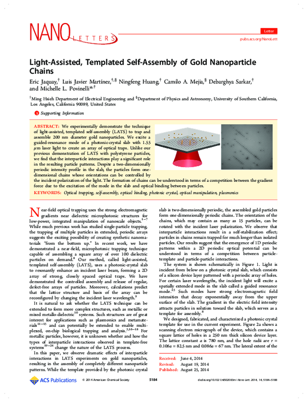 (PDF) Light-assisted Templated Self-Assembly of a Gold Nanoparticle Array