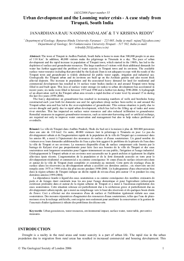  PDF Urban Development And The Looming Water Crisis A Case Study From 