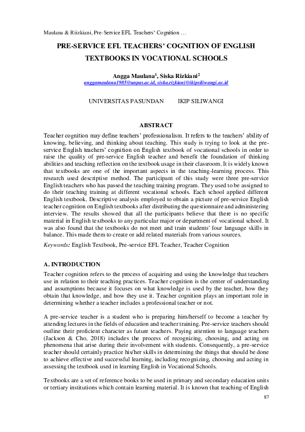 (PDF) Pre-Service Efl Teachers’ Cognition of English Textbooks in ...