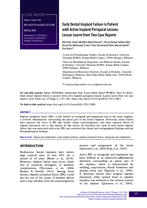 (PDF) Early Dental Implant Failure in Patient with Active Implant ...