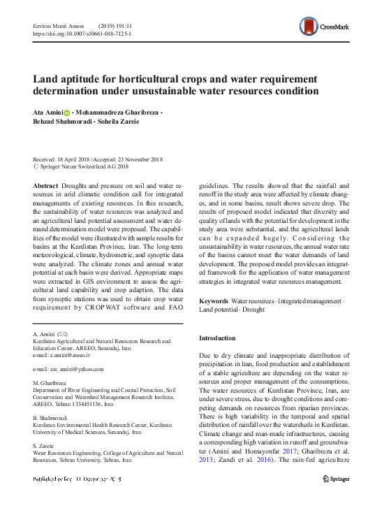 (PDF) Land aptitude for horticultural crops and water requirement