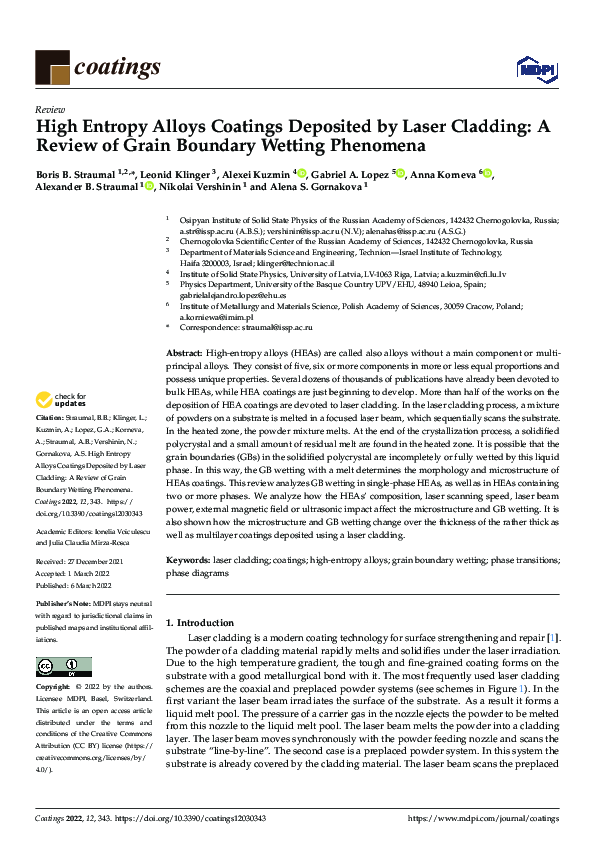 (PDF) High Entropy Alloys Coatings Deposited by Laser Cladding: A ...