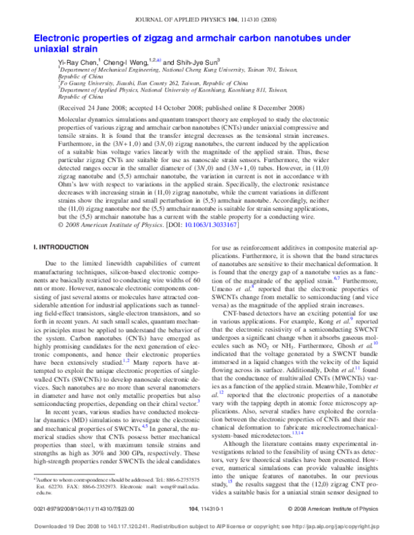 (PDF) Electronic properties of zigzag and armchair carbon nanotubes ...
