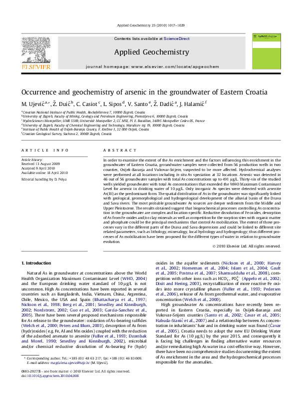 (PDF) Occurrence and geochemistry of arsenic in the groundwater of ...