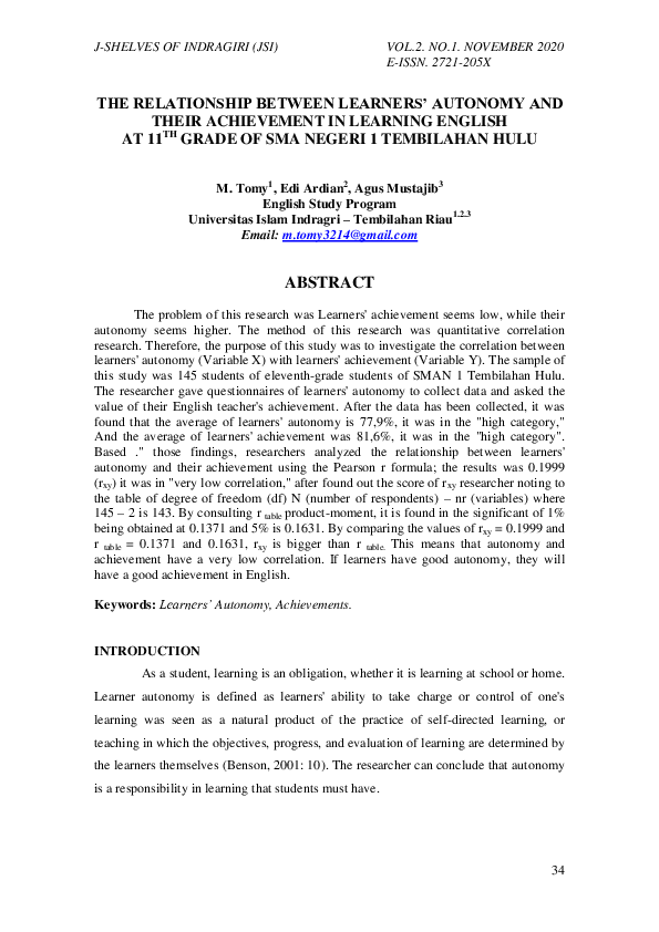 (PDF) The Relationship Between Learners’ Autonomy and Their Achievement ...