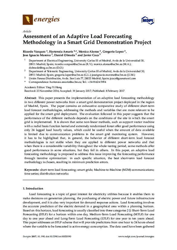 (PDF) Assessment of an Adaptive Load Forecasting Methodology in a Smart ...