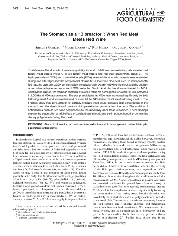 (PDF) The Stomach as a “Bioreactor”: When Red Meat Meets Red Wine