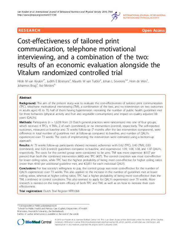 (PDF) Cost-effectiveness of tailored print communication, telephone ...