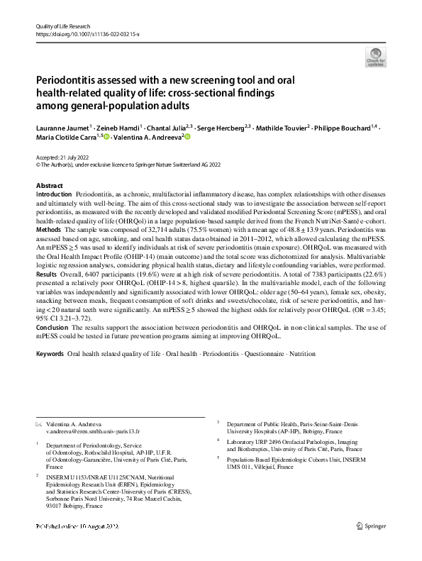 (PDF) Periodontitis assessed with a new screening tool and oral health ...