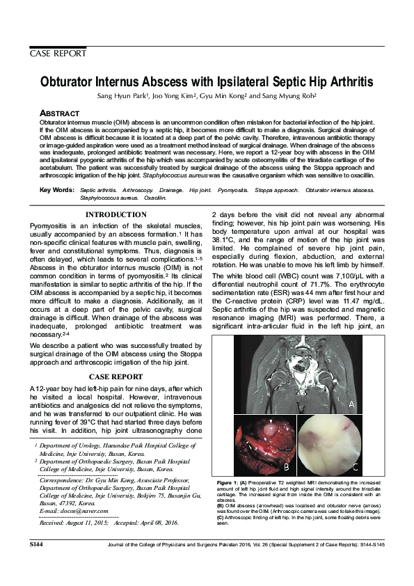 (PDF) Obturator Internus Abscess with Ipsilateral Septic Hip Arthritis