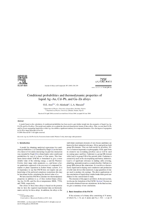 (PDF) Conditional probabilities and thermodynamic properties of liquid ...