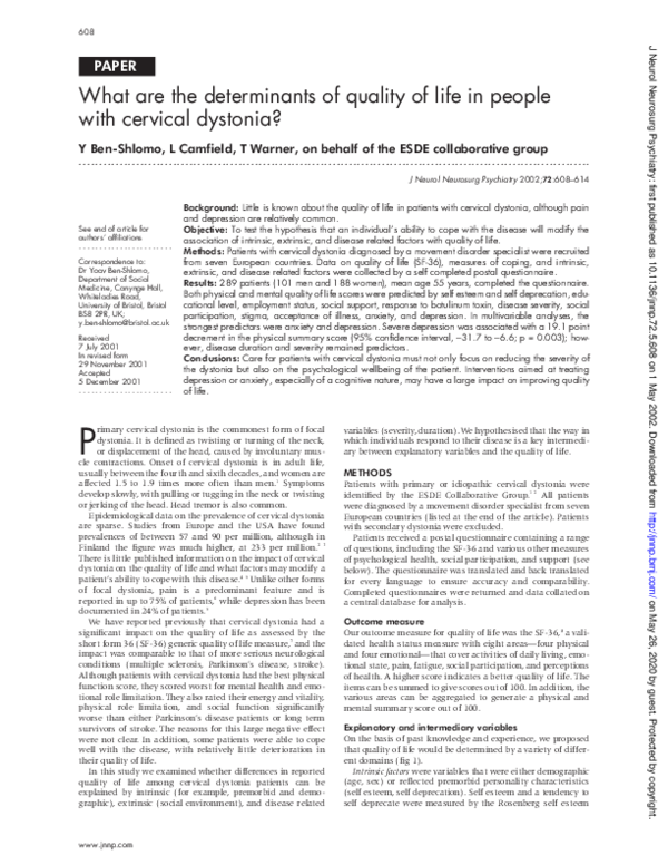 (PDF) What are the determinants of quality of life in people with ...
