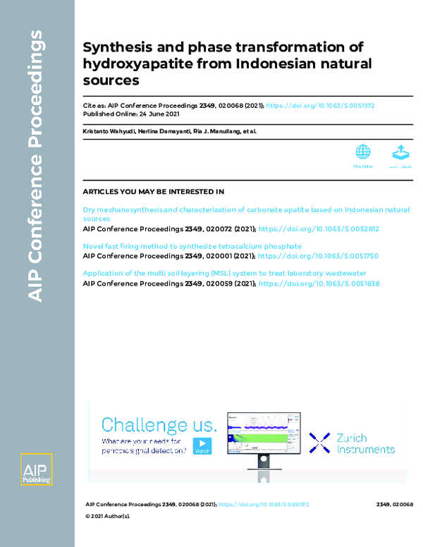 (PDF) Synthesis and phase transformation of hydroxyapatite from ...