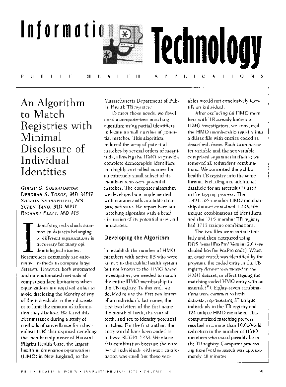 (PDF) Information technology. An algorithm to match registries with ...