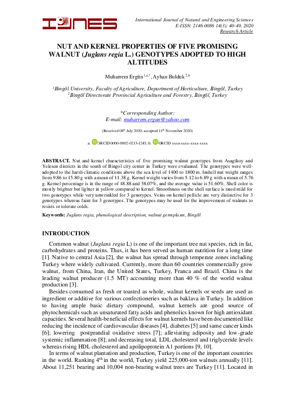 (PDF) NUT AND KERNEL PROPERTIES OF FIVE PROMISING WALNUT (Juglans regia ...
