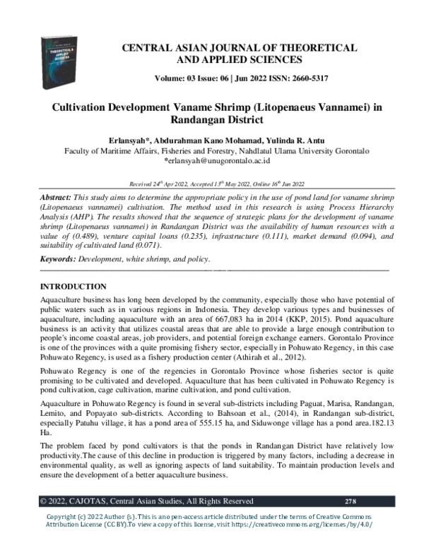 (PDF) Cultivation Development Vaname Shrimp (Litopenaeus Vannamei) in ...