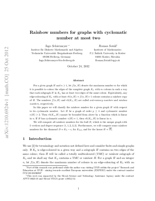 (PDF) Rainbow numbers for graphs with