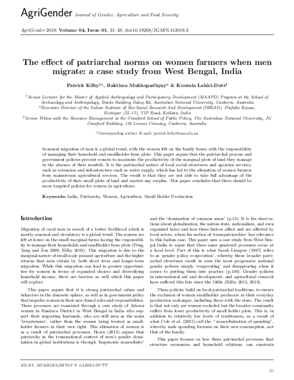 (PDF) Impact of Patriarchal Norms on Women Farmers in West Bengal
