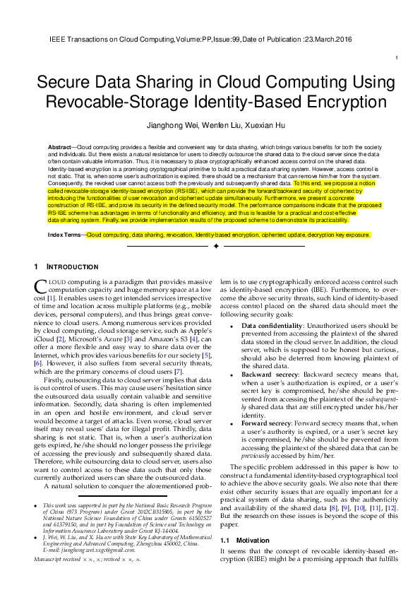 (PDF) Secure Data Sharing in Cloud Computing Using Revocable-Storage ...