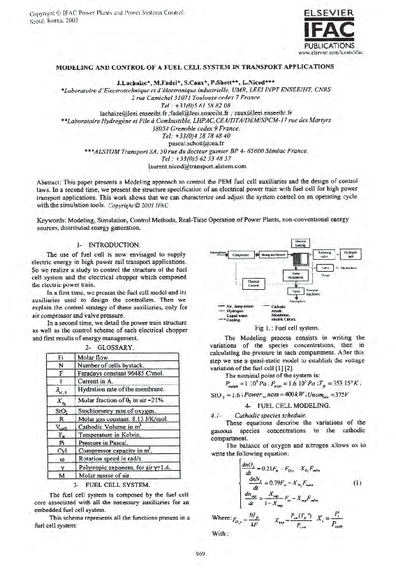 (PDF) Modeling and Control of a Fuel Cell System in Transport Applications