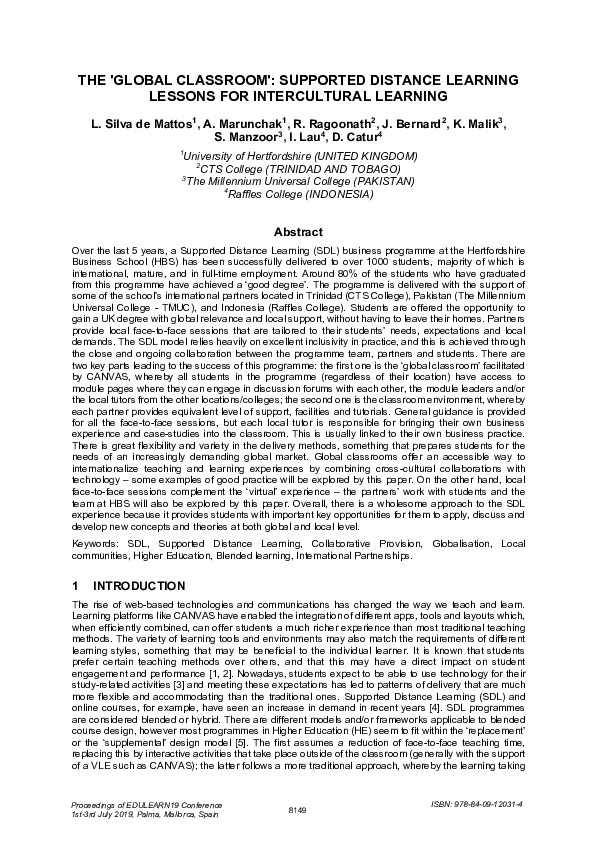 (PDF) The 'Global Classroom': Supported Distance Learning Lessons for ...