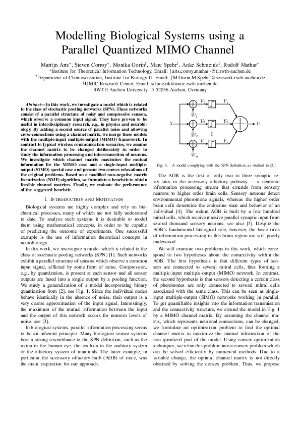 (PDF) Modelling Biological Systems using a Parallel Quantized MIMO Channel