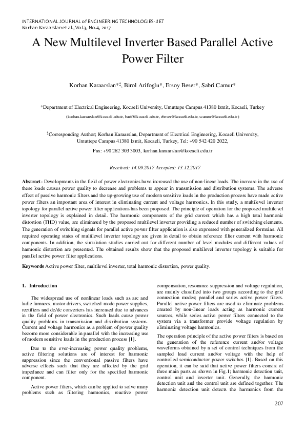 (PDF) A New Multilevel Inverter Based Parallel Active Power Filter