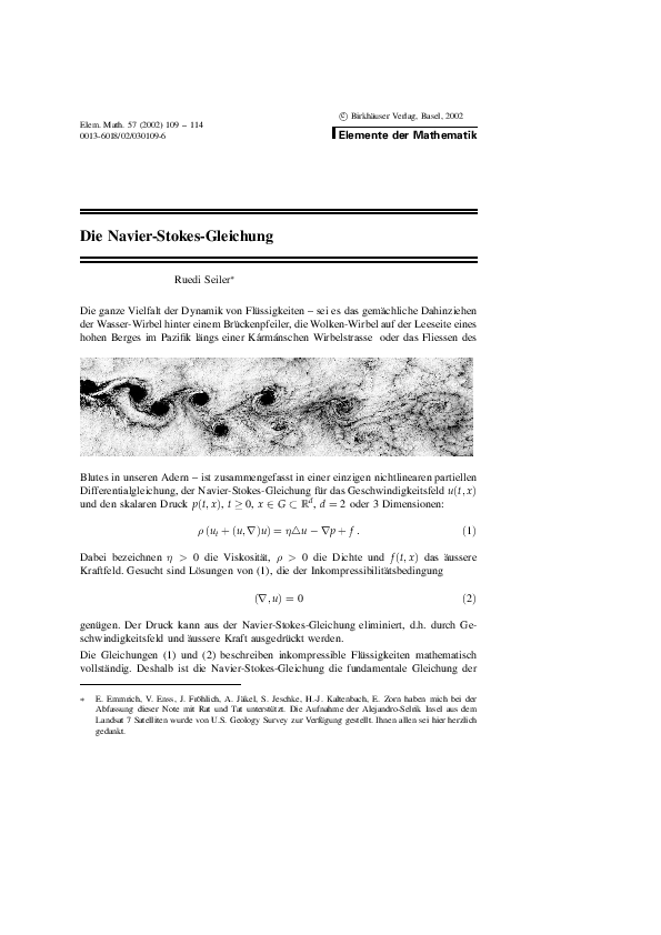 (PDF) Die NavierStokesGleichung Ruedi Seiler Academia.edu