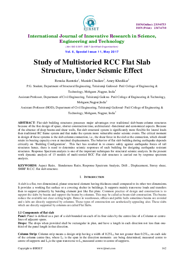 (PDF) Study of Multistoried RCC Flat Slab Structure, Under Seismic Effect