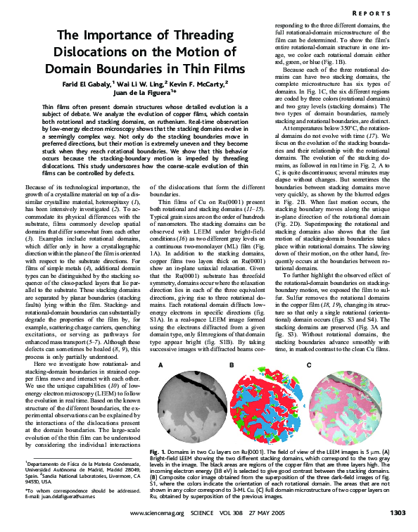 (PDF) The Importance of Threading Dislocations on the Motion of Domain ...