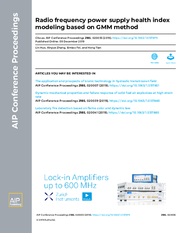 (PDF) Radio frequency power supply health index modeling based on GMM ...