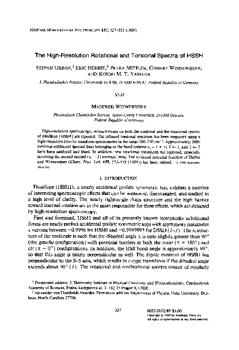 (PDF) The high-resolution rotational and torsional spectra of HSSH