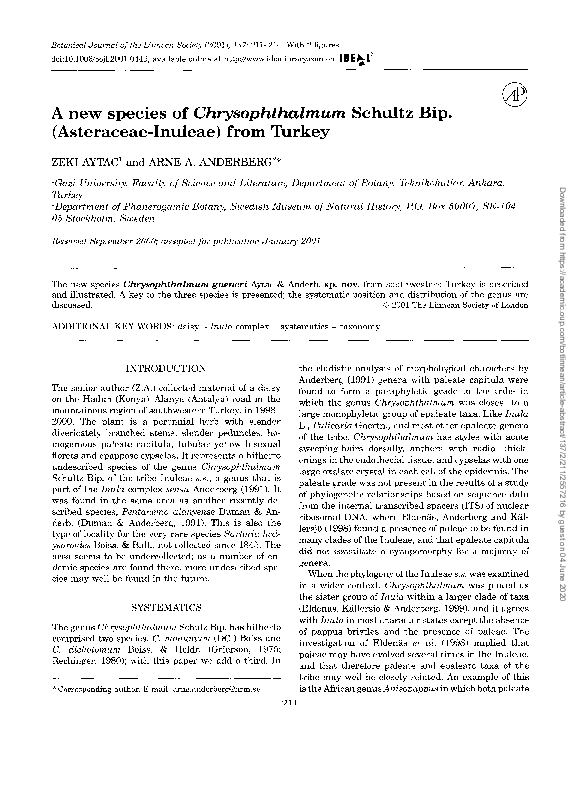 (PDF) A new species of Chrysophthalmum Schultz Bip. (Asteraceae-Inuleae ...