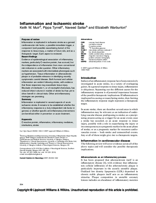 (PDF) Inflammation and ischaemic stroke