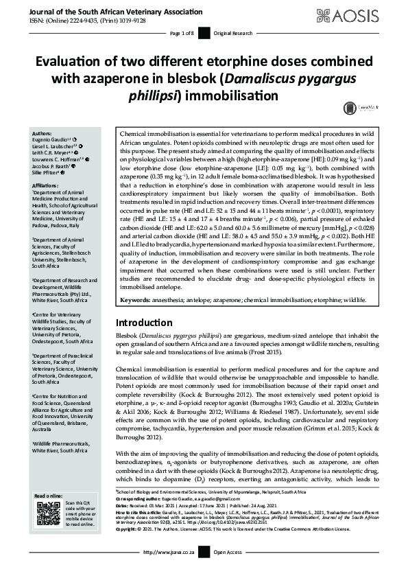 (PDF) Evaluation of two different etorphine doses combined with ...
