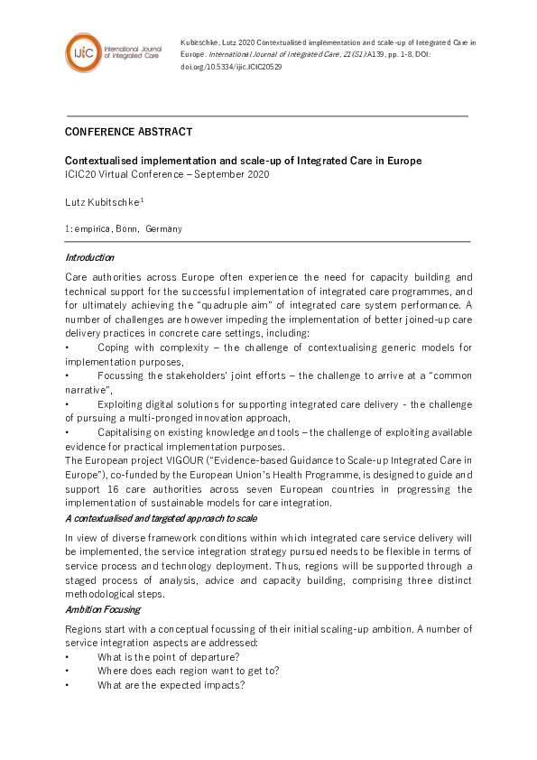 (PDF) Contextualised implementation and scale-up of Integrated Care in ...