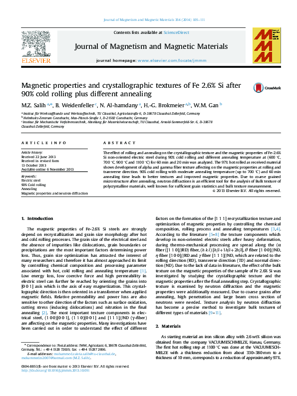 (PDF) Magnetic properties and crystallographic textures of Fe 2.6% Si ...