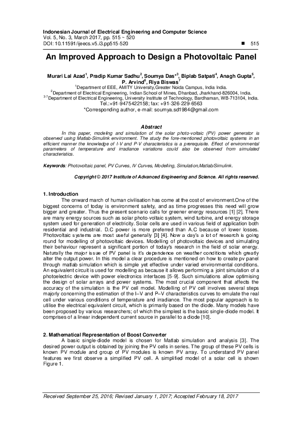 (PDF) An Improved Approach to Design a Photovoltaic Panel